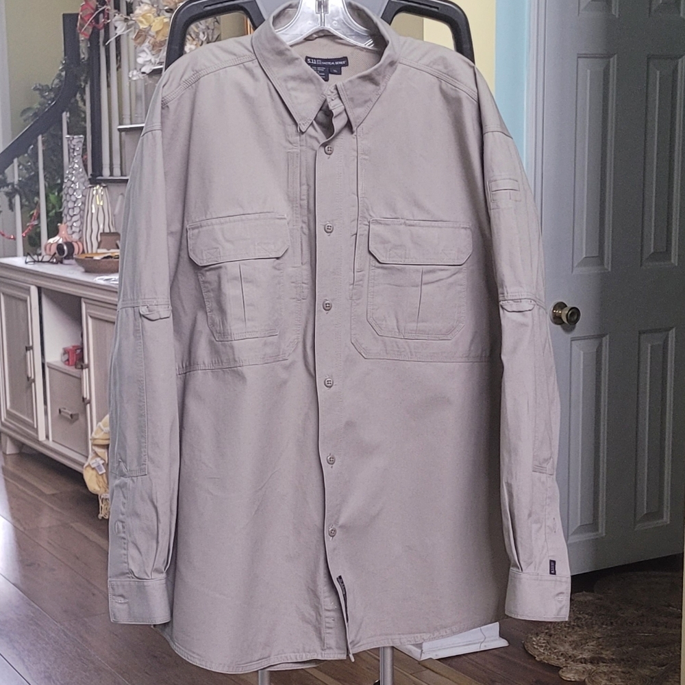 5.11 Tactical Beige Long sleeve Button-up Vented Canvas Mens Shirt Size XL